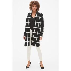 GAP Black & White Longline Plaid Open-Front Cardigan Sweater // XS